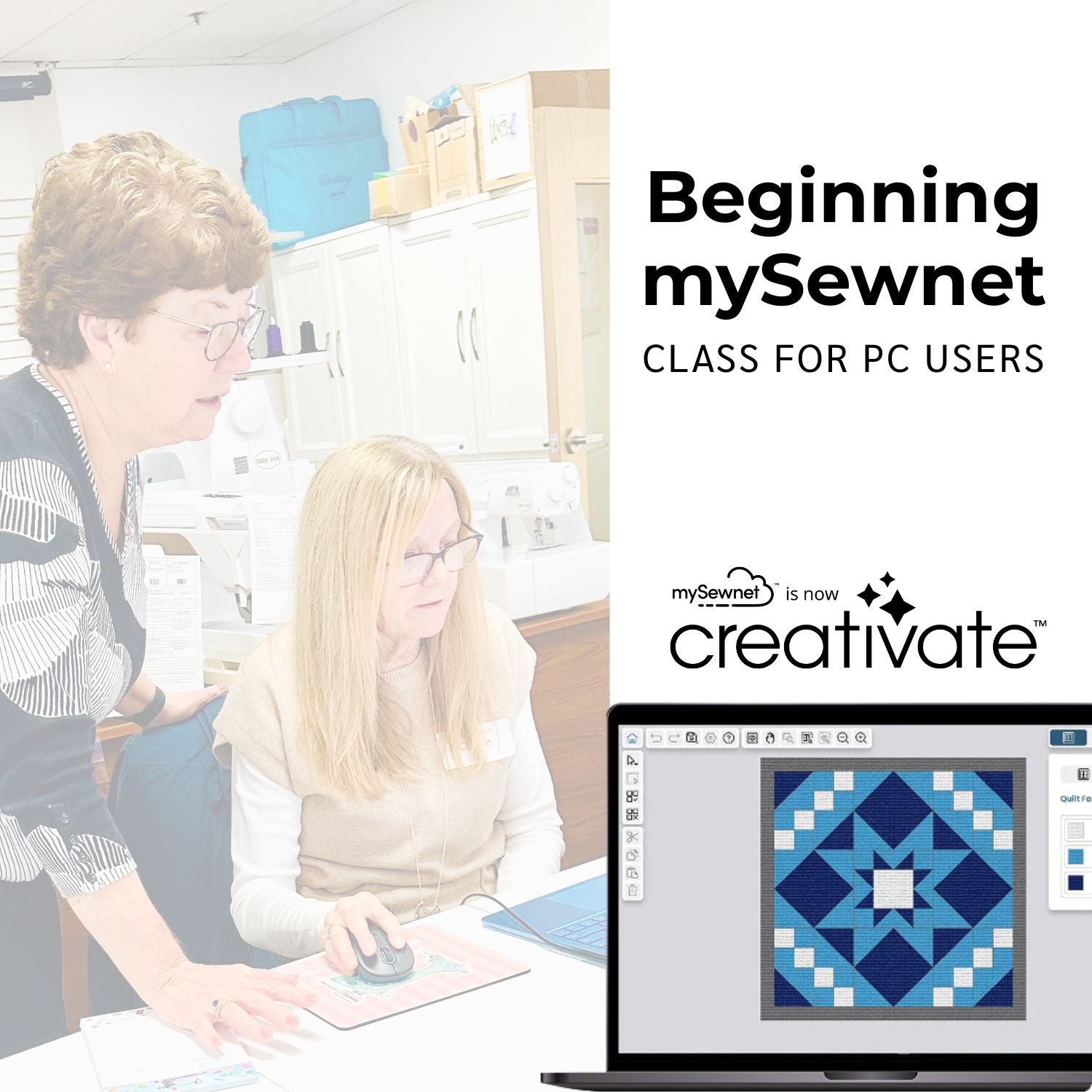 Beginning mySewnet (Creativate) Class for PC Users - WED 10/8, 11/12, 12/10 & 1/14