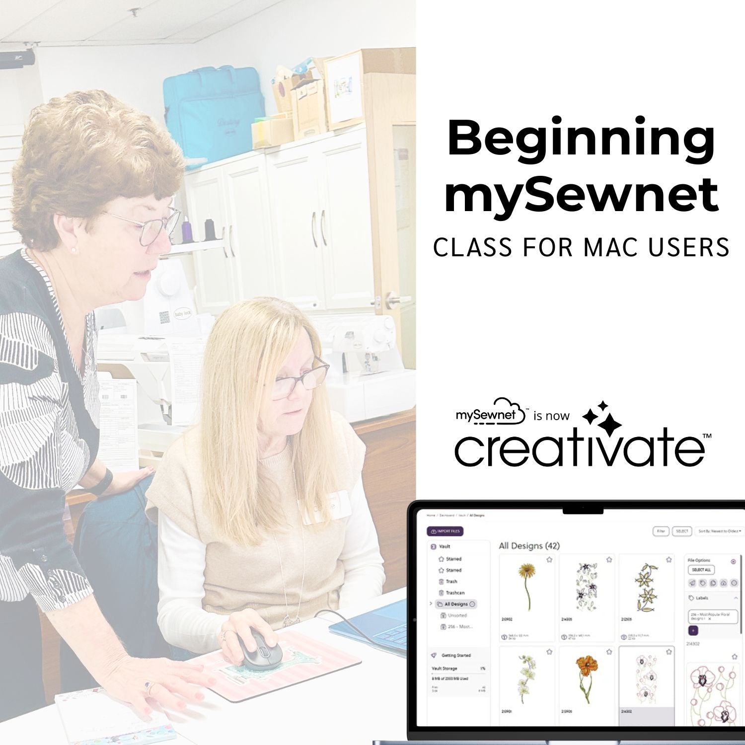 Beginning mySewnet (Creativate) Class for Mac Users - WED 10/8, 11/12, 12/10, and 1/14