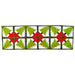 A rectangular quilted table runner featuring a repeating pattern of green Christmas trees on white panels, separated by red X-shaped centers and dark green borders.