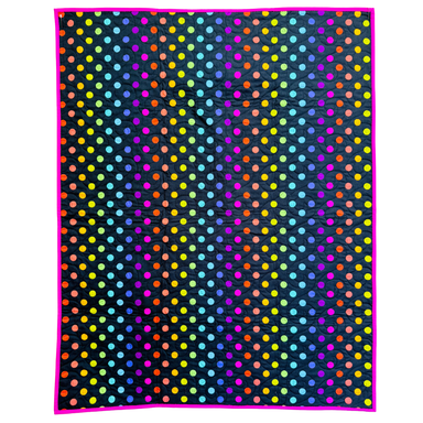 Colorful polka dot pattern on a black background