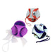 Three small fabric pouches or bag charms shown on a plain white background, each with a different printed pattern: one purple with dark blue swirls and white ribbon ties, one red, gray, and white with a small animal patch, and one blue, white, and floral print with a dark blue tie.