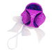 A purple and blue patterned fabric pouch with a white sheer ribbon bow, isolated on a white background.