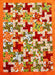 Colorful quilt with geometric pattern on an orange background