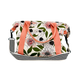 Floral patterned bag with pink straps on a white background