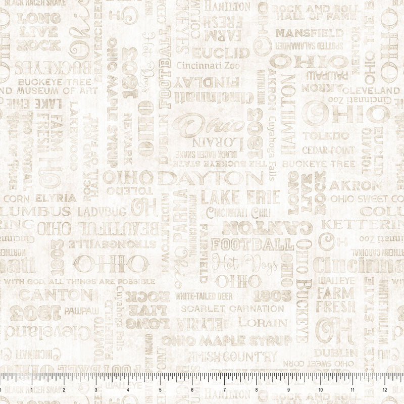 2025 All Ohio Shop Hop Fabric - Words White