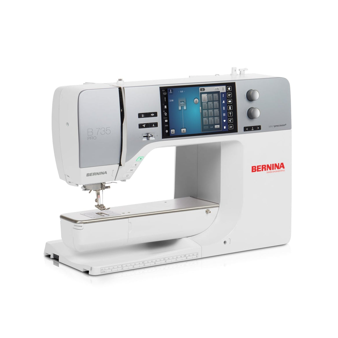 Sewing machine with digital display on a white background