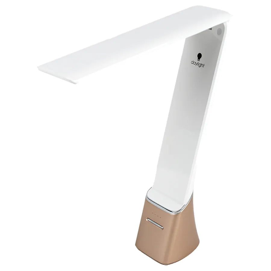 White and beige desk lamp with 'daylight' branding on a white background
