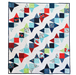 Colorful quilt with geometric pattern on a white background